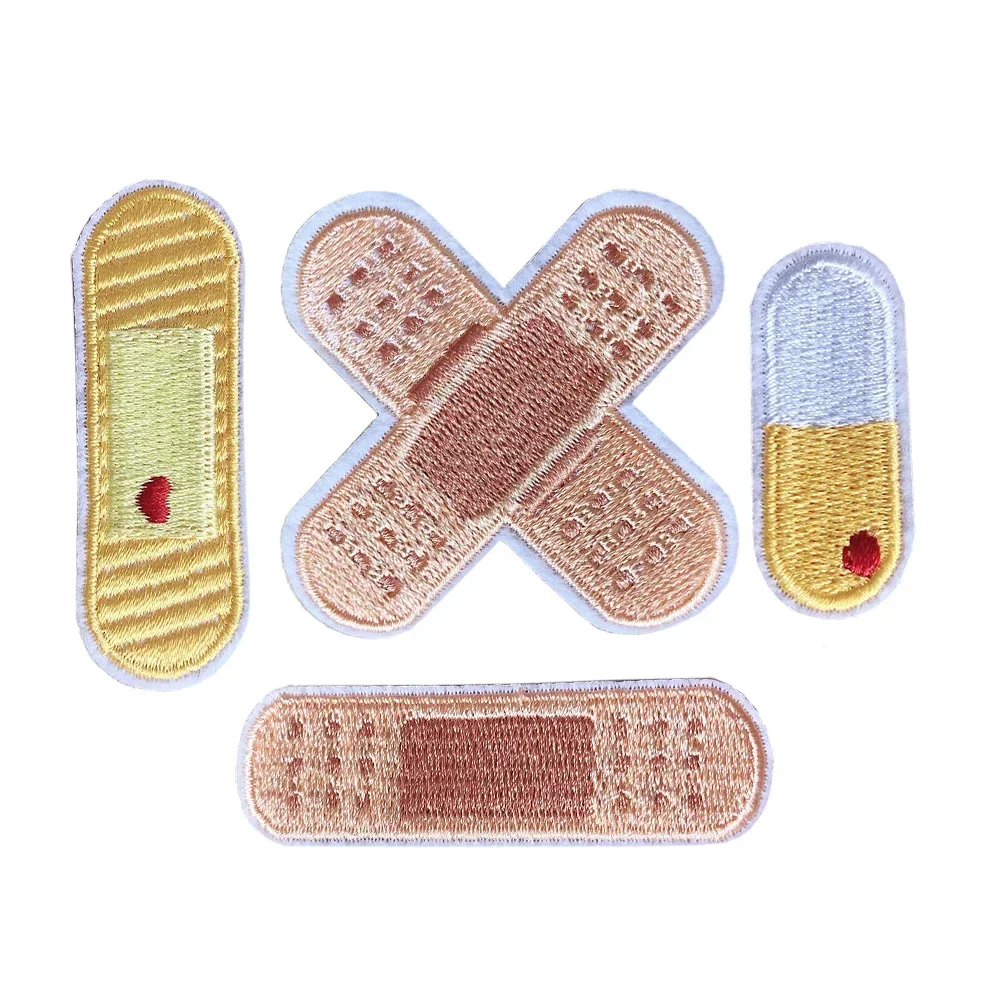 5pcs Cross Bandage Embroidery Patches Embroidered Band-Aid Badges Iron on Patch for Clothing DIY Appliques for Backpack Jackets