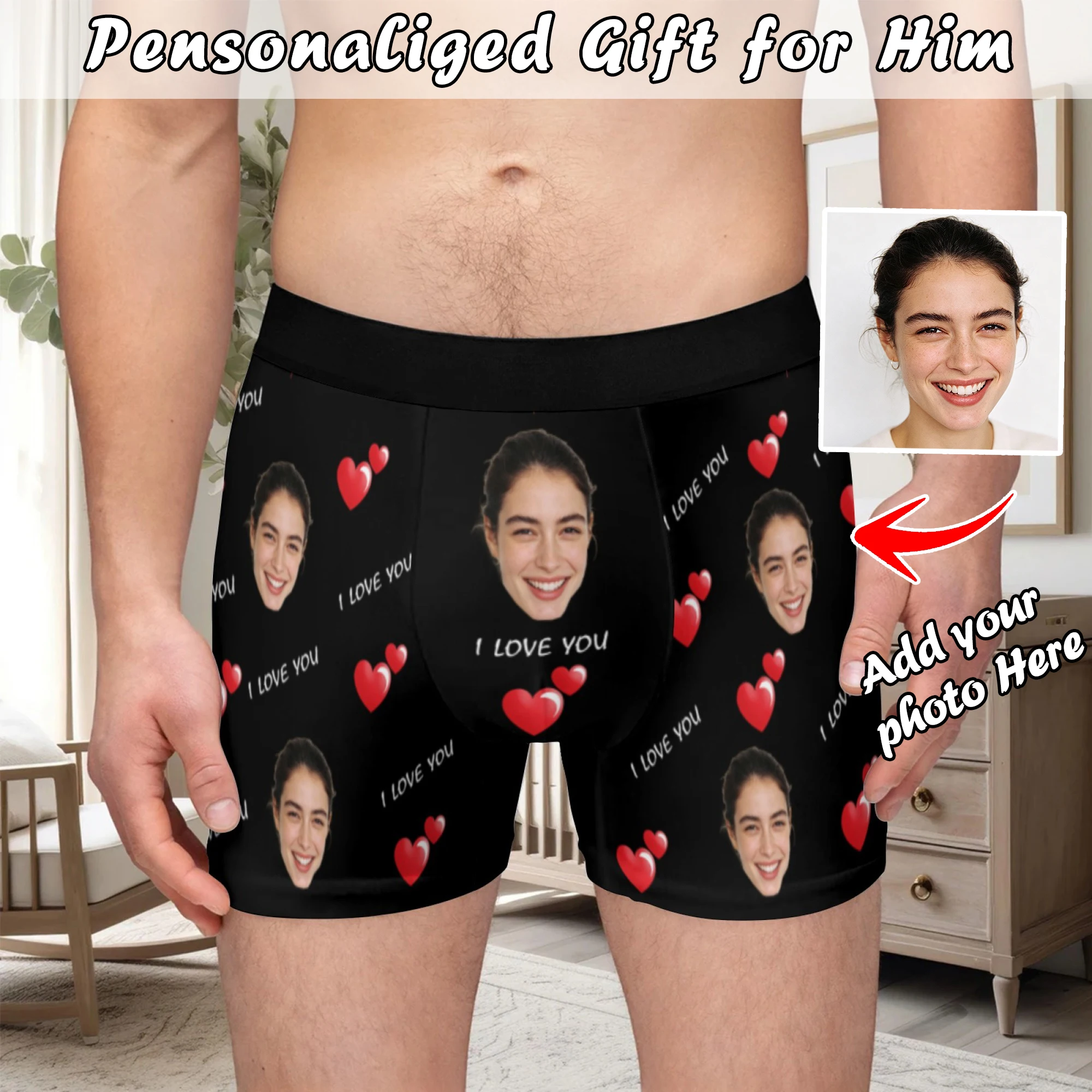 Valentine's Day Customizable Boxer Briefs for Men Personalized Underwear Funny Face Design Ideal Gift for Boyfriend Or Husband