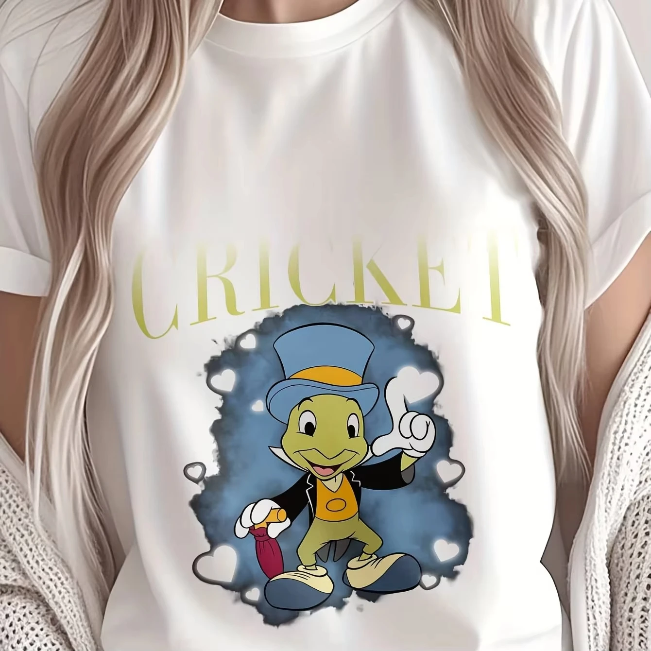 ديزني جيمييني الكريكيت أبيض وأسود تي شيرت واضح ومشرق طباعة قصيرة الأكمام طاقم الرقبة سليم صالح كل موسم رداء علوي غير رسمي