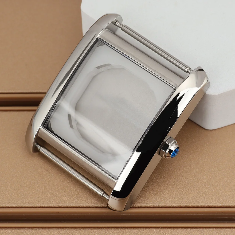 

34.6mm Silvery Case Polished Watch Case Domed Sapphire Glass Waterproof For Miyota2115 Quartz Movement Stainless Steel Accessory