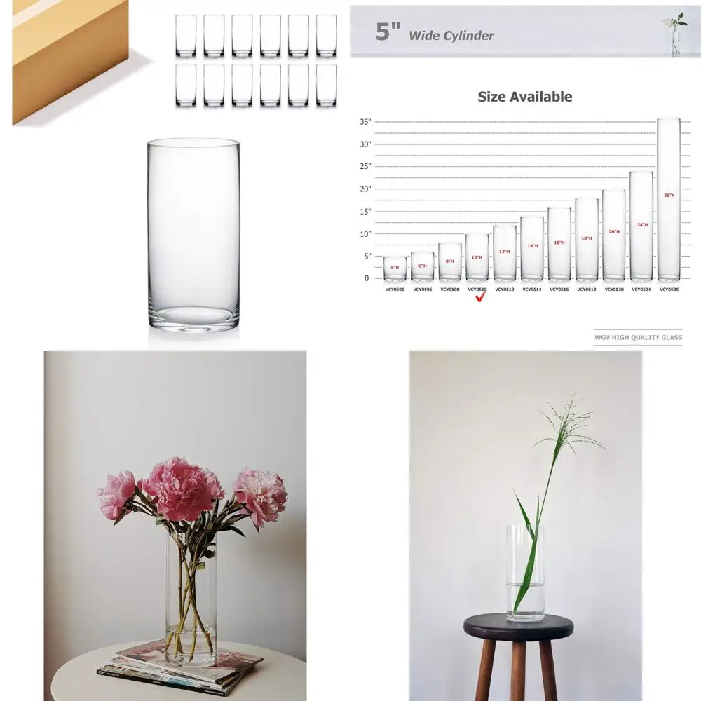 مزهرية أسطوانية WGV، قطر 5، ارتفاع 10، حاوية زراعة زهور زجاجية شفافة، حامل شموع عائم لحفلات الزفاف