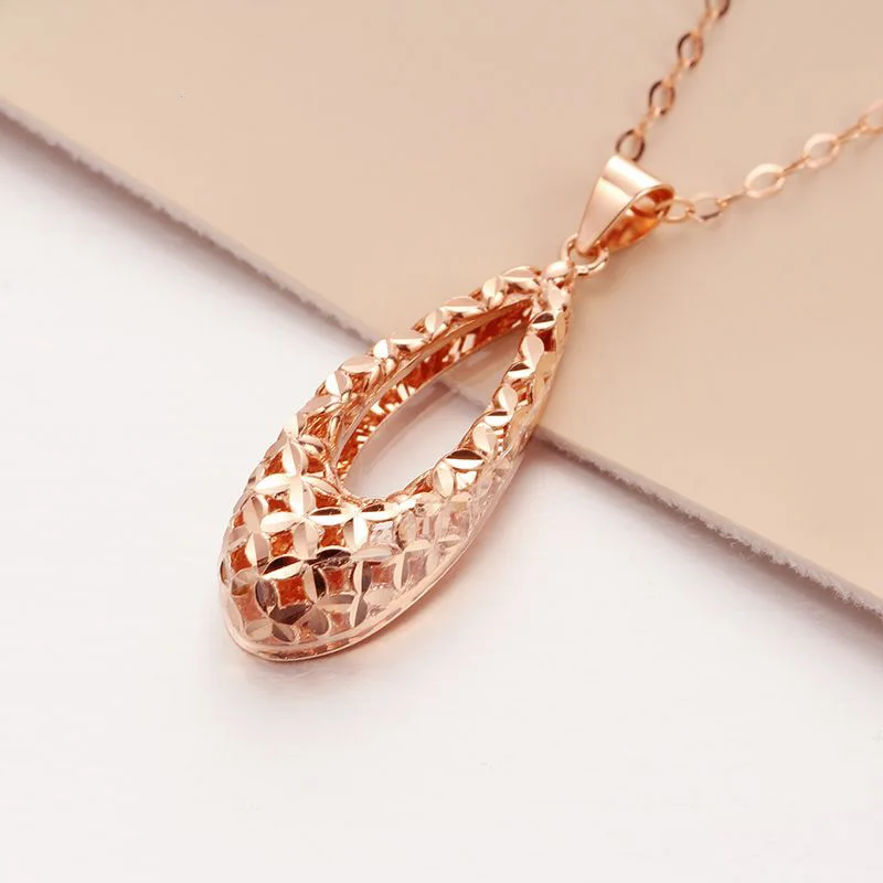 585 Purple Gold Luxury Droplet Necklace Pendant Plating 14K Rose Gold Unique Hollow Out Classical clavicle chain Jewelry