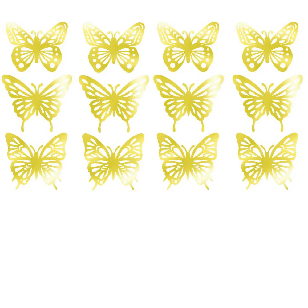12 Stück 3D Schmetterling Wandaufkleber Laser Gold Silber Schmetterling Deko-Aufkleber DIY Heim Zimmer Geburtstag Hochzeit Babyparty Dekoration – Detail 2