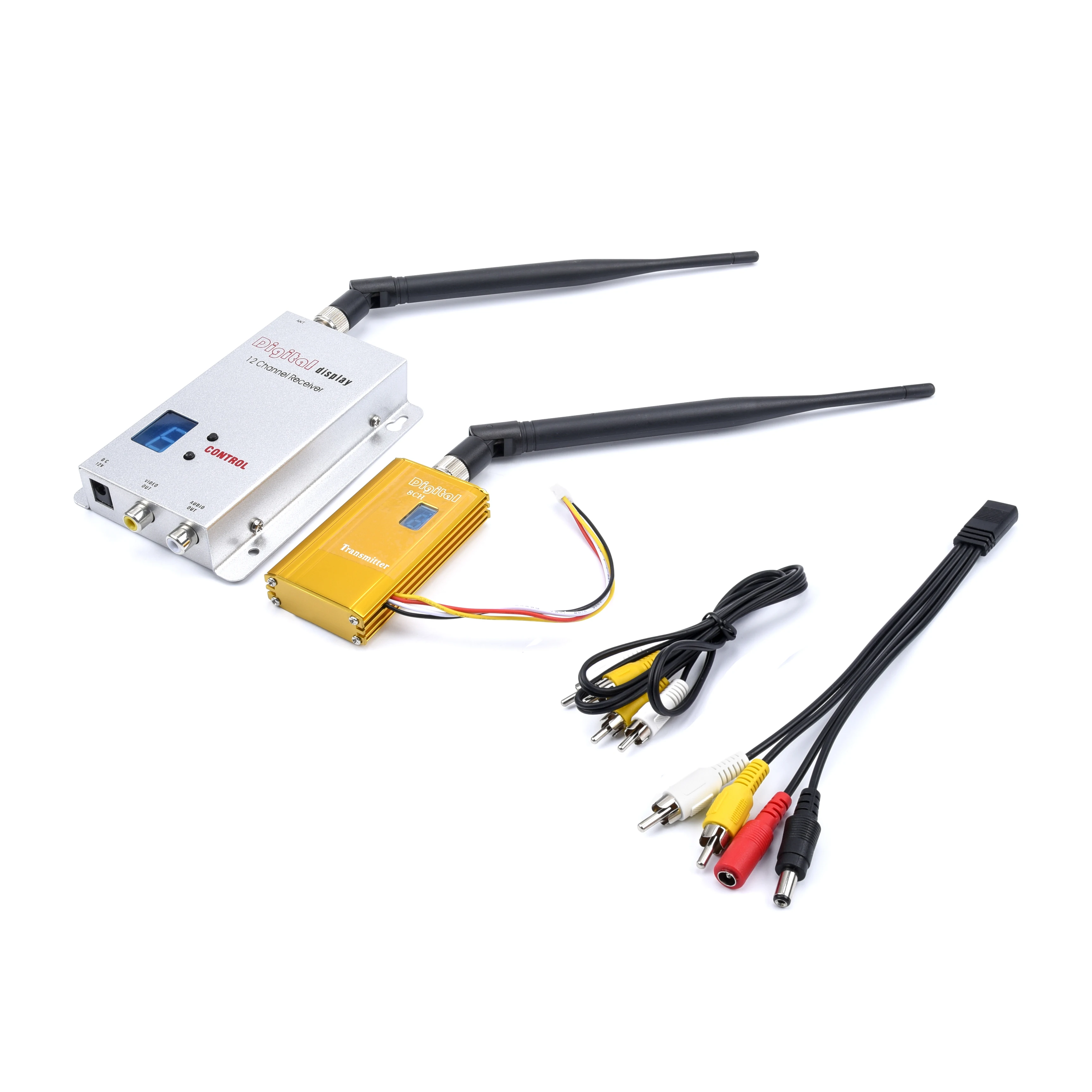 Display digital FPV 1.2GHZ 1.2G 1500mW 8CH Tranmsissor de áudio e vídeo sem fio e kit receptor de 12 canais para drone RC