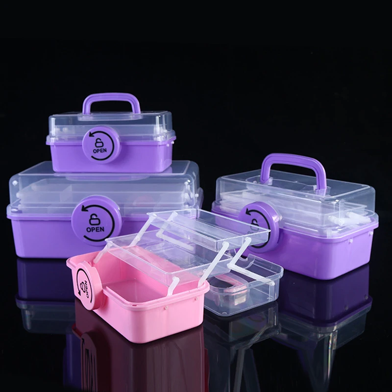 1PC Kinder Haar Zubehör Lagerung Box Mit Drei Schichten Und Faltbare hand Zubehör Desktop Lagerung Box Nail art Box