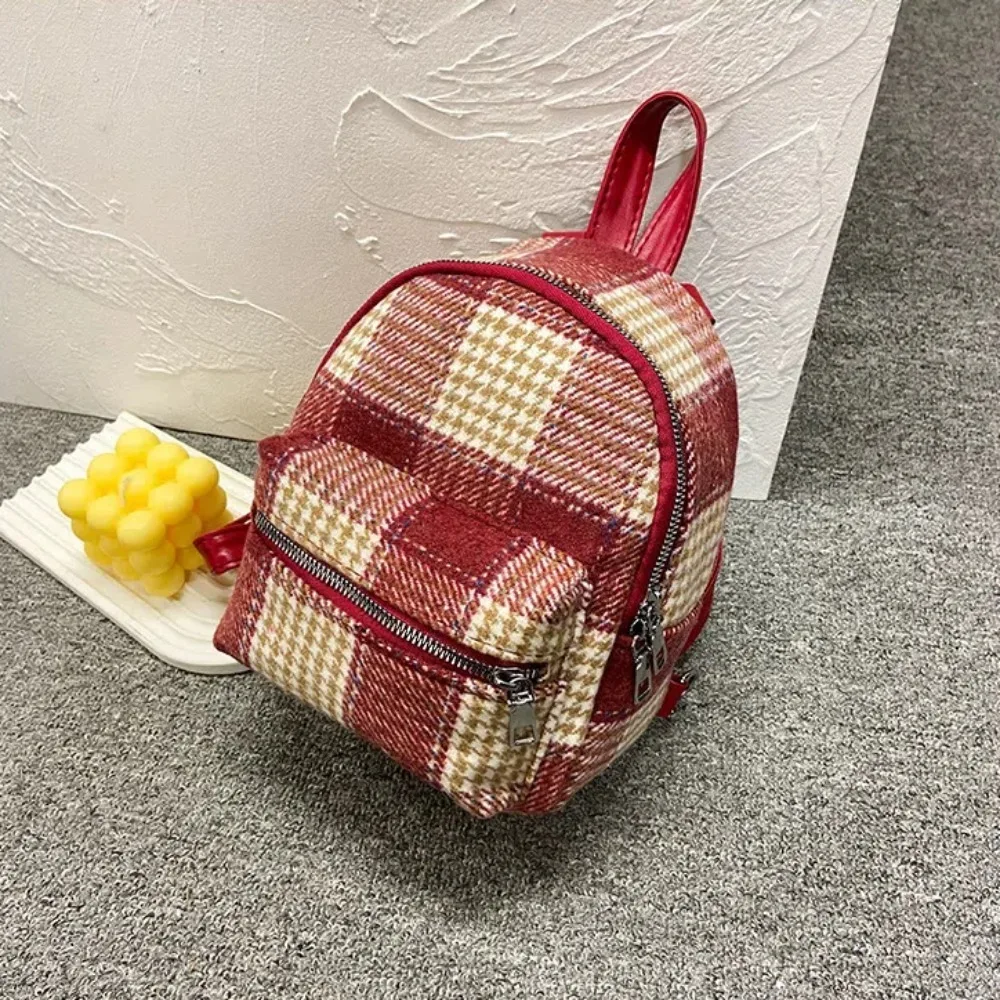 

Portable Large Capacity Women Backpack Adjustable Strap Zipper Small Backpack Lightweight Checkered Schoolbag Adults