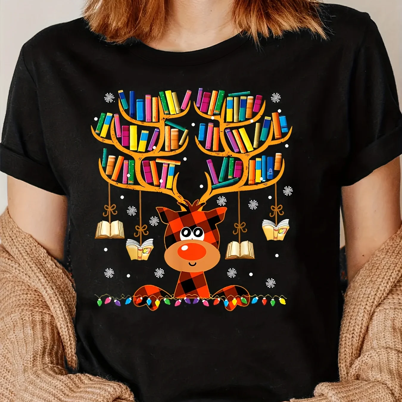 

Cute Christmas Elk Print Women's T-Shirt 3D Cartoon Casual O-Neck Short Sleeve Top Street Y2k Fashion Breathable Female Clothing