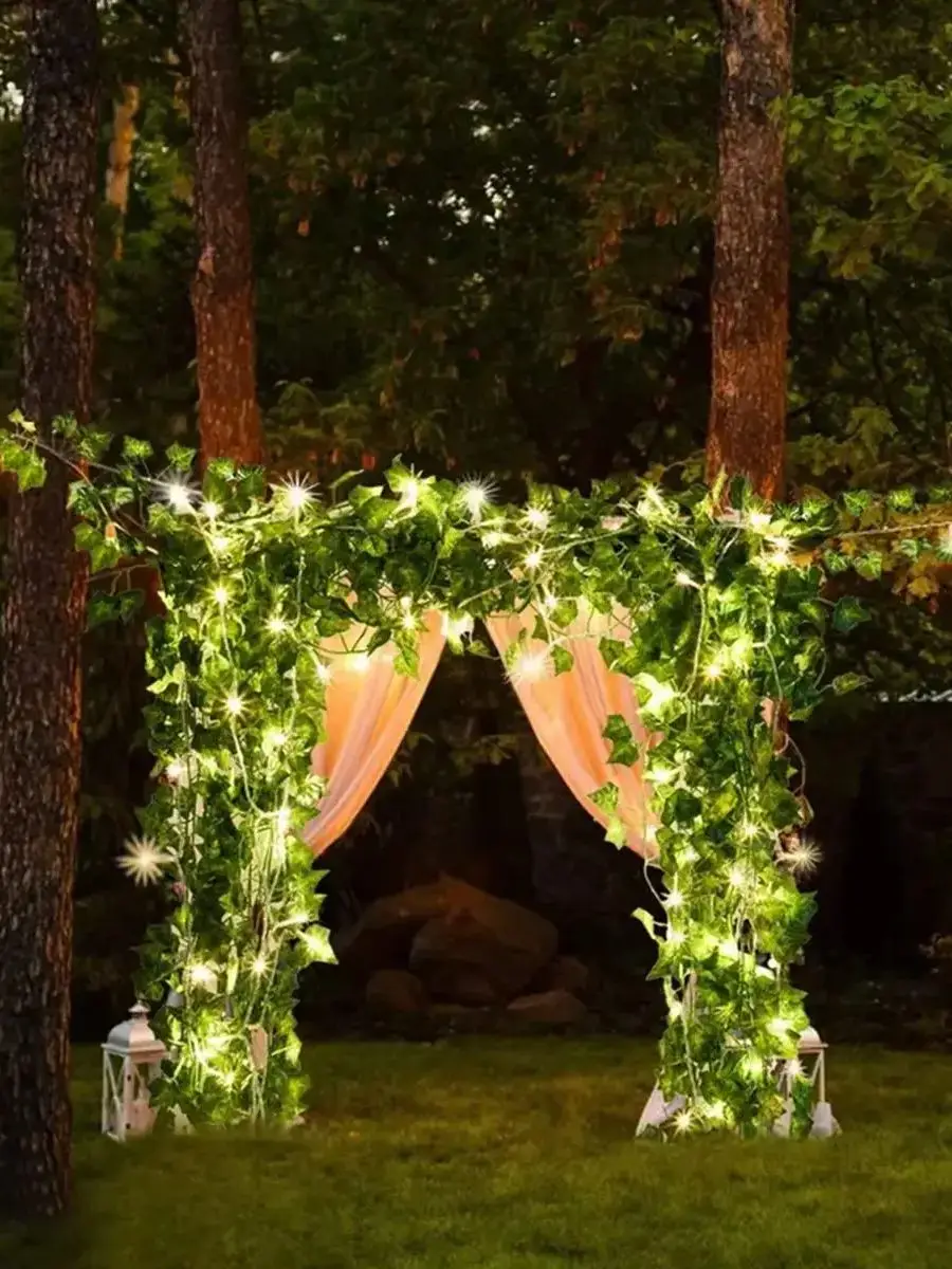 1 szt. 12M 100 LED słoneczny sztuczny bluszcz girlanda żarówkowa ogrodowa ulica girlanda zewnętrzne wodoodporne bajkowe światła na imprezę dekoracje ślubne — zdjęcie 2