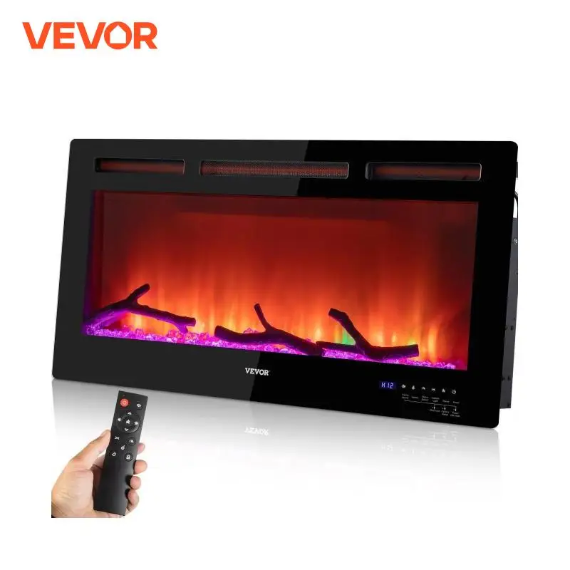 VEVOR-chimenea eléctrica de 1500W, estufa negra montada en la pared de 36-60 pulgadas, ajuste de velocidad de llama ajustable con calentador de Control inteligente