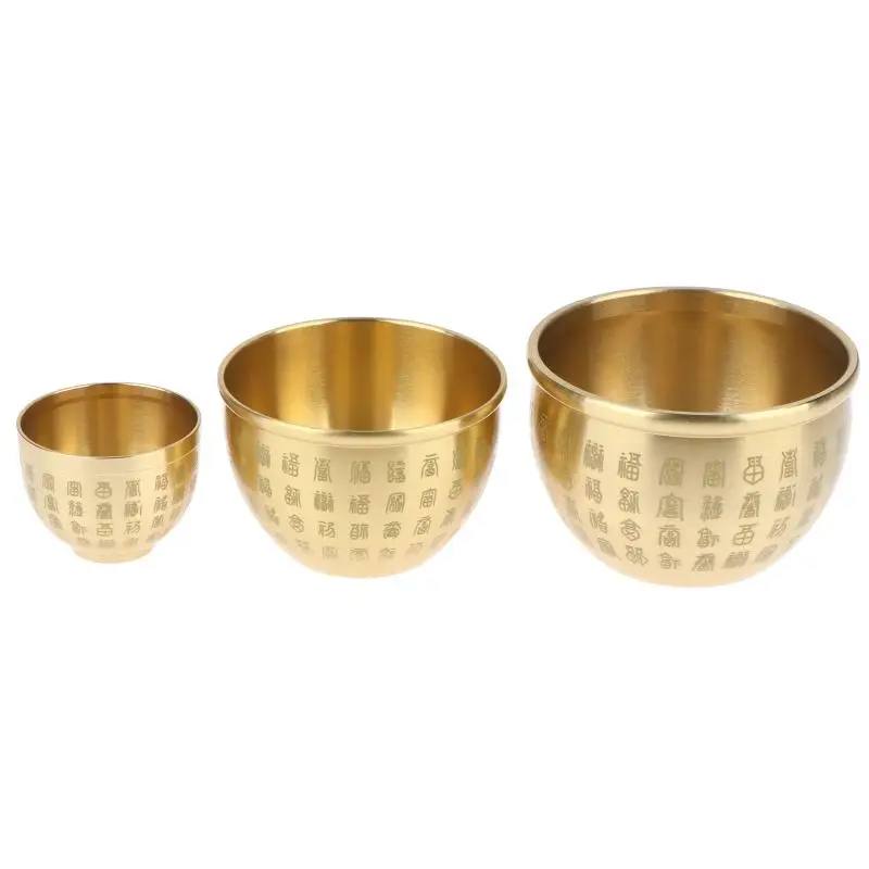 【HG】Gold Feng Shui Hundred Blessings Bowl Copper Fortune For Wealth Mini 4.5/6.5/7cm Exquisite Craftsmanship Gift For Home Deco