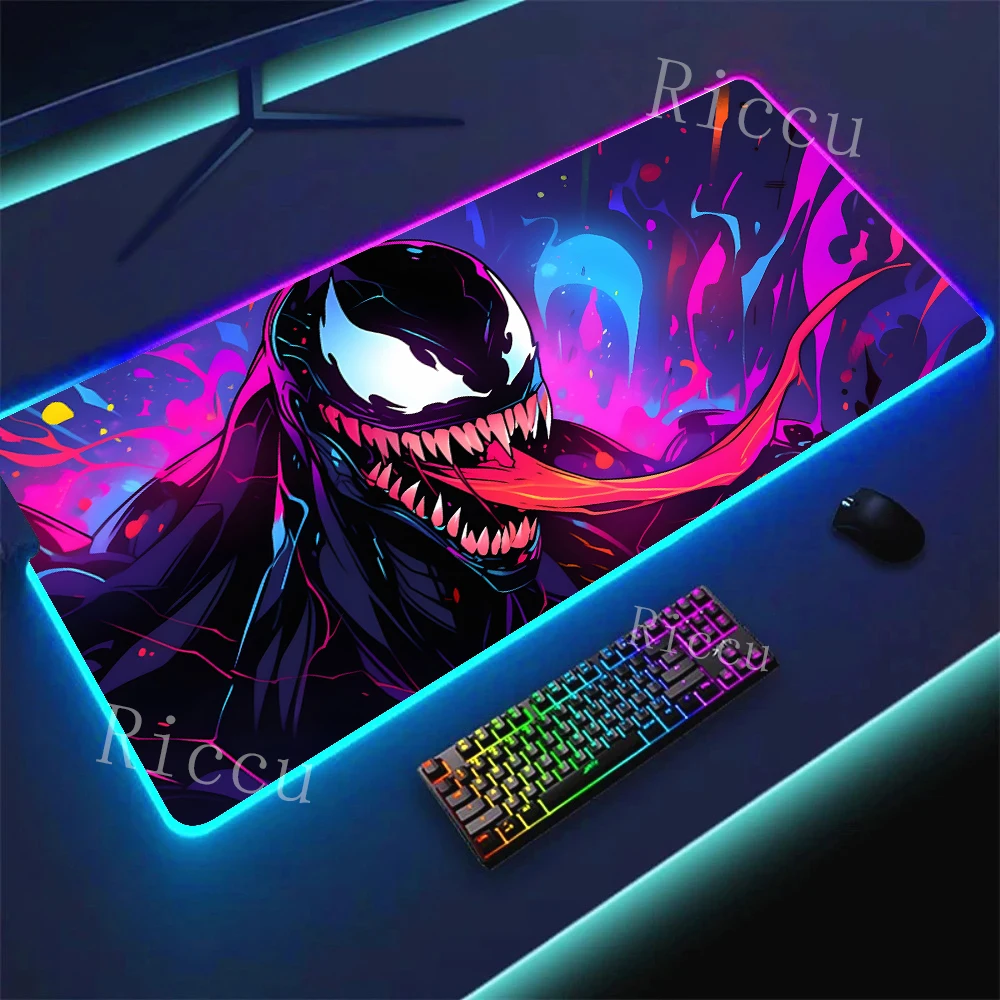 

RGB HD M-Marvel V-Venom игровой коврик для мыши, коврики для ноутбука, офисного стола, аксессуары XXL, большая компьютерная игровая клавиатура, светодиодный расширенный коврик