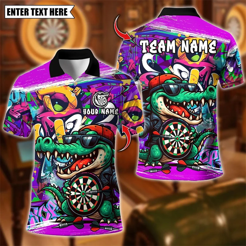 

Модные поло-рубашки с крокодиловым принтом для мужчин, летние стильные поло-рубашки с возможностью нанесения индивидуального имени и названия команды, свободного кроя, дышащие, униформа для команды.