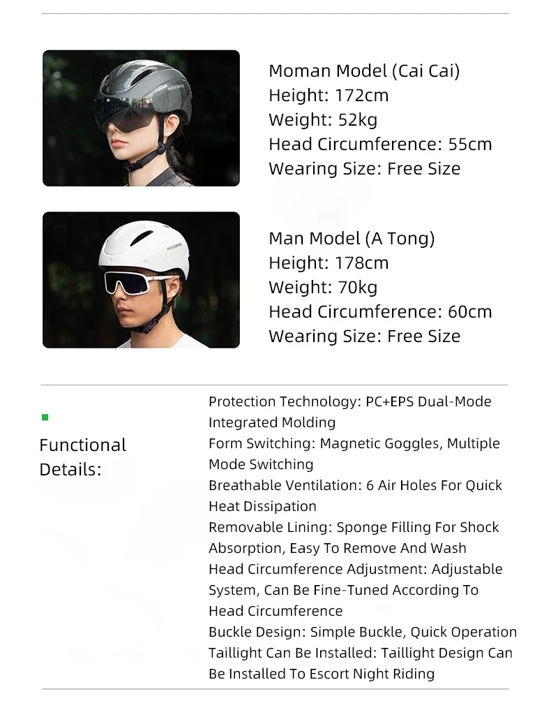 Rockbros Fahrrad helm Brille Männer Frauen integral geformte MTB Fahrrad helm leichte Mountainbike Helm Rücklichter – Detail 4