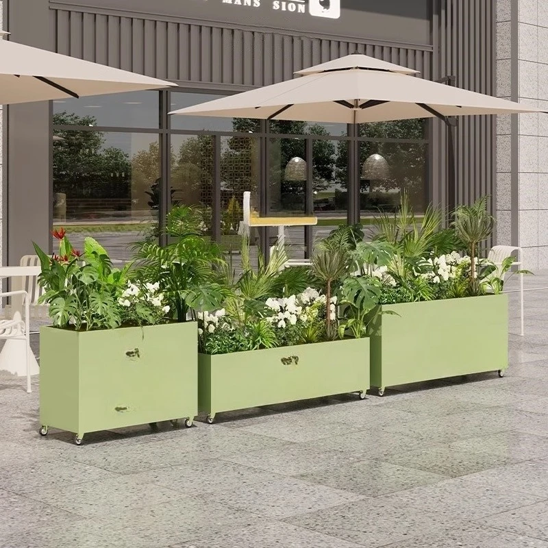 

Outdoor wrought iron flower box combination flower slot with pulley movable planting box commercial street milk tea restaurant