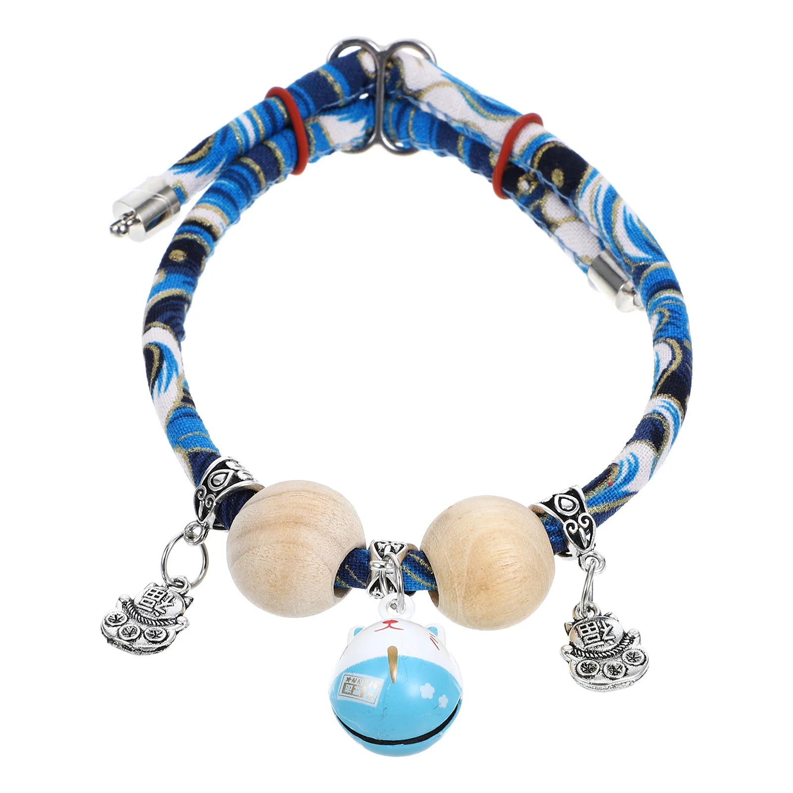 

Breakaway Cat Collar Bell Adjustable Japanese Style Kitten Collar Cotton Rope Safety Wood Bead Pet Necklace Blessing Pendant