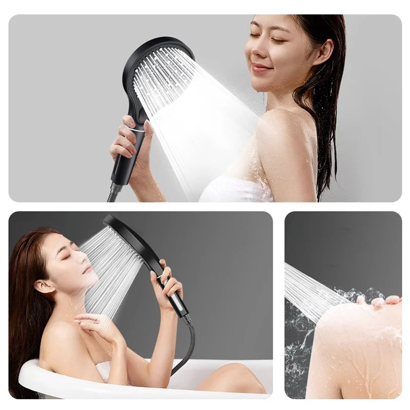 3 Modes Round Shower Head With Calcario Filter Spa High Pressure Save Water Rain Hose System Set Bathroom Faucet Accessories