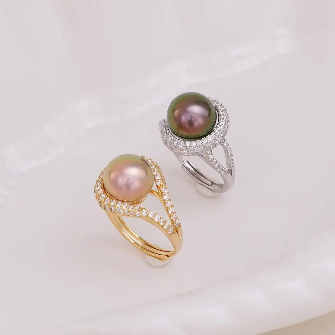 S925 Sterling Silver Adjustable Finger Ring Mountings Base Setting Findings Jewelry Components for 11-12mm Pearls 3pcs/lot