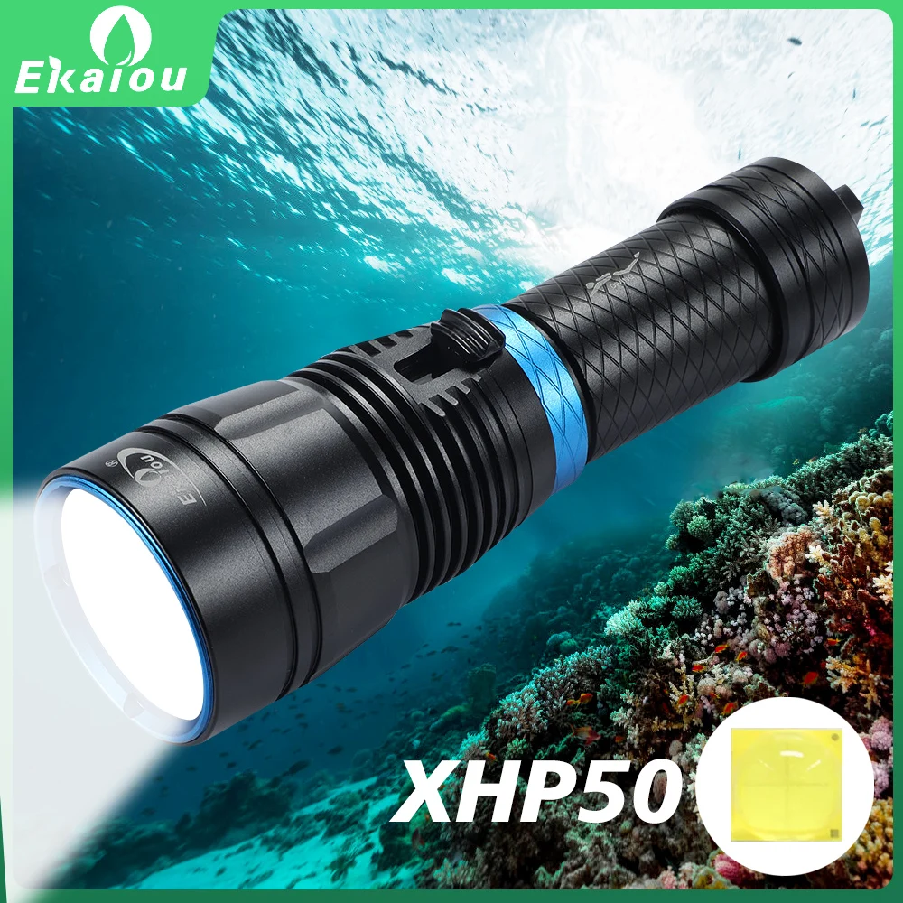 IPX8 Waterproof Professional Powerful Super Bright XHP50 LED Scuba Diving Flashlight Diver Underwater Catch Fish Torch Lanterna