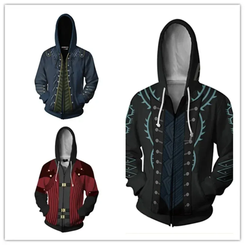 

DMC 5 Vergil Dante Cosplay Hoodie 3D Printed Hooded Sweatshirt Men Women Casual Zip Up Jacket Coat RQ5331