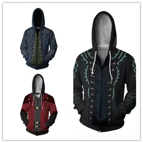 DMC 5 Vergil Dante Cosplay Hoodie 3D Printed Hooded Sweatshirt Men Women Casual Zip Up Jacket Coat RQ5331