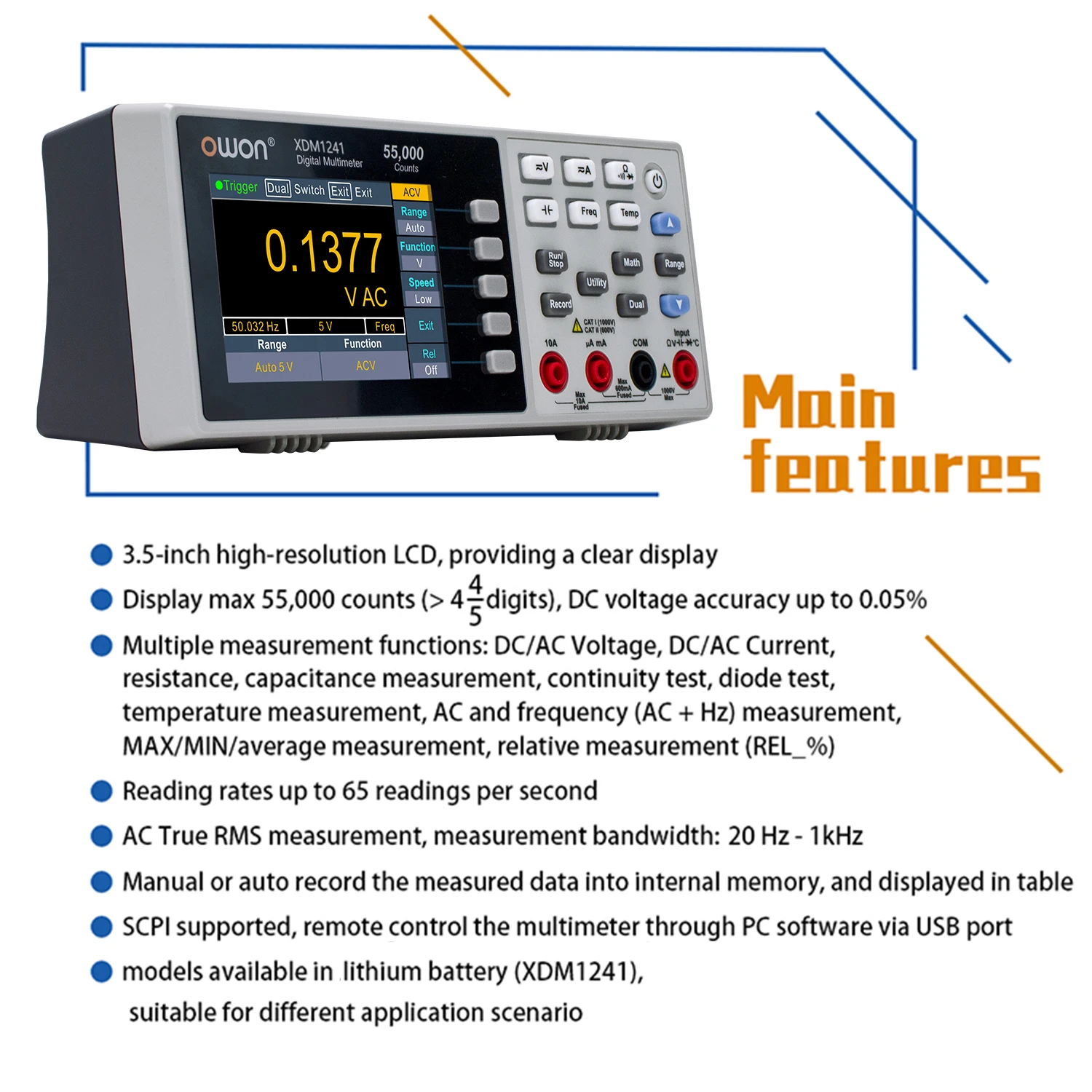 OWON XDM1241 Bench Digital Multimeter 55000 Counts TrueRMS 3.5\