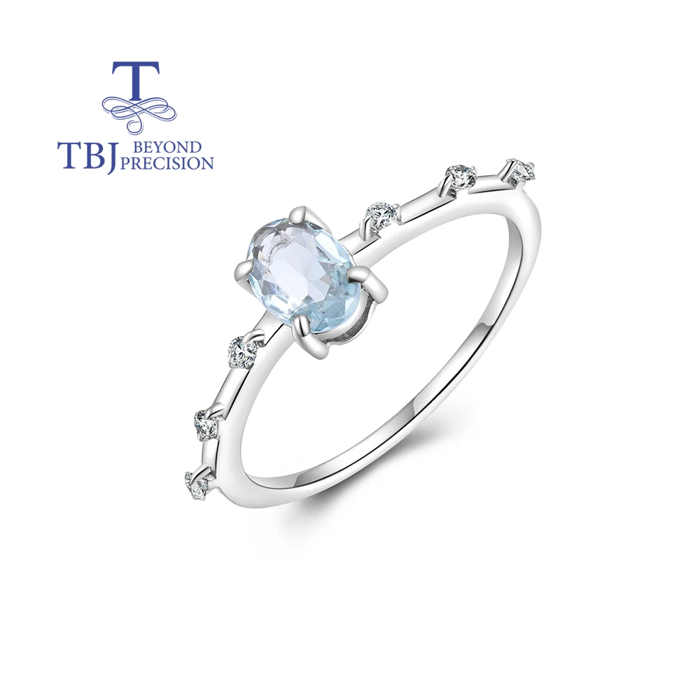 

Stunning Classic Designer Chic Silver Ring for Women Natural Aquamarine Oval 5x7 March Birthstone Luxury Jewelry Gift