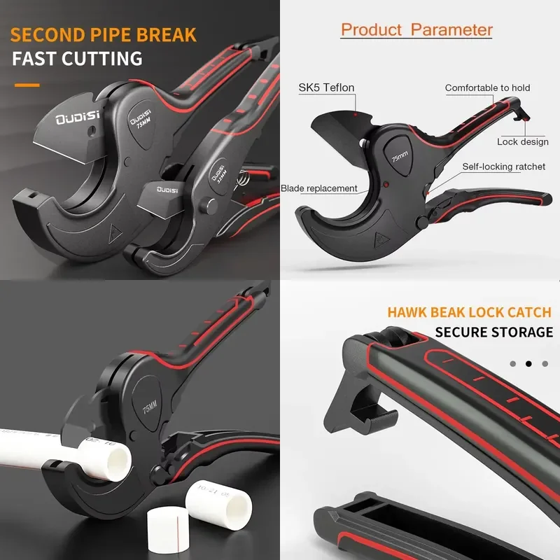 

Pipe Cutter 42mm-75mm Aluminum Alloy Body Ratchet Scissors Tube Cutter PVC/PU/PP/PE Hose Cutting Hand Tools
