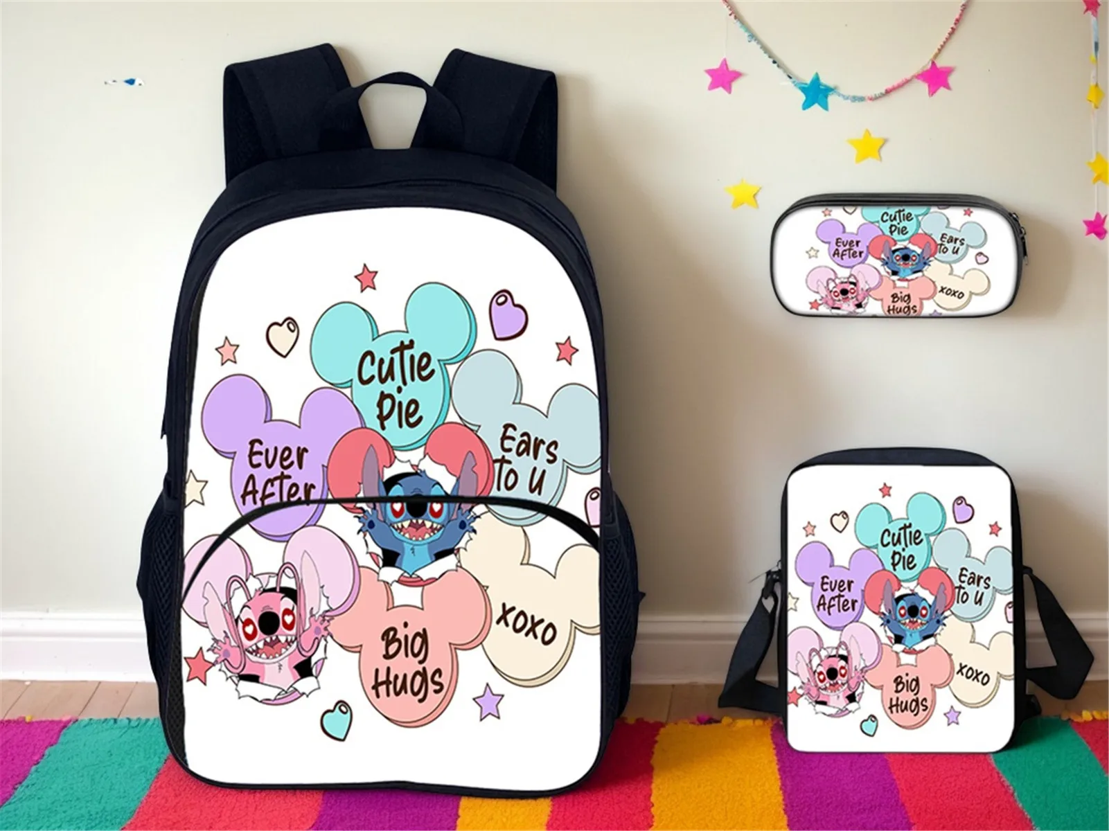 

Unisex Children Stitch Classic Backpack with Front Pocket,Lightweight School Bookbag and Pencil Box,Shoulder Bag 3Pcs Set