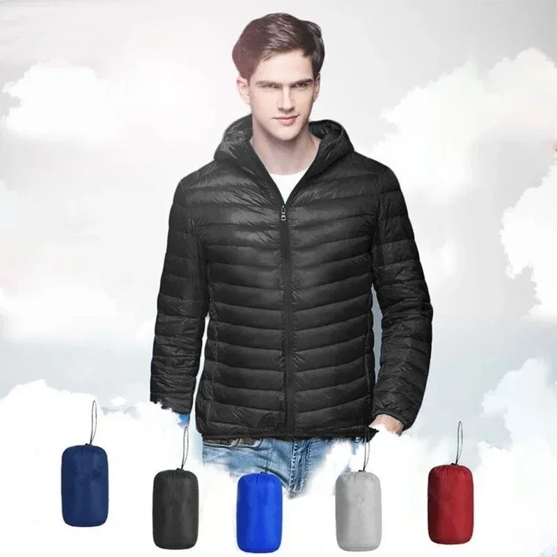 Abrigo con capucha portátil para hombre, chaqueta de plumón ultraligera, a prueba de viento, impermeable, antiincrustante, antiaceite, pato blanco,