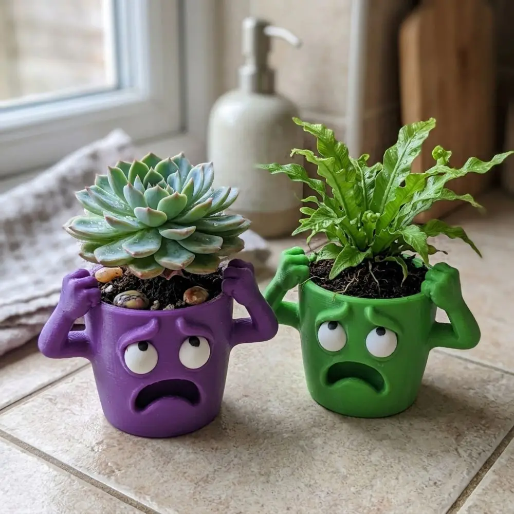 3D Printed Funny Face Succulent Planter Novelty Lifelike Quirky Face Desktop Flower Pot Humorous Face Plastic