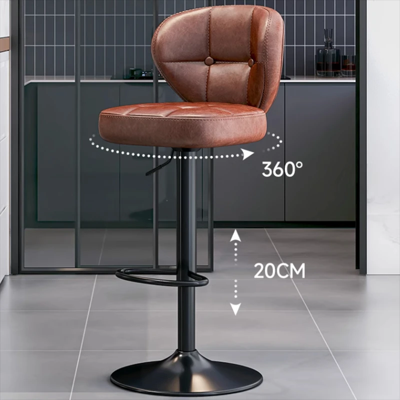 Black Quality Lounge Bar Chairs Leather Simple Brown Comfortable Modern Nordic Bar Chairs Stools Metal Taburete Alto Furniture