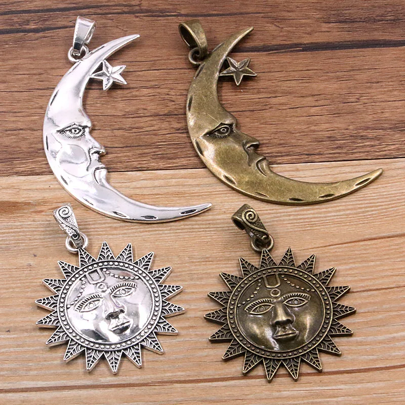 1PCS 2 Color Big Grandfather Moon Round Sun Charms Stars Pendants Handmade Decoration Vintage For DIY Jewelry Making Findings