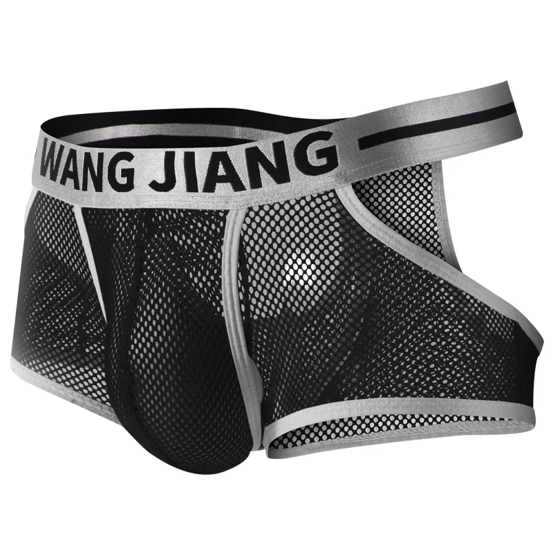 Men\'s Panties U Convex Pouch Underwear Mesh Transparent Hollow Panties Open Butt Thong Lingerie Low Waist Jock Strap Bikini