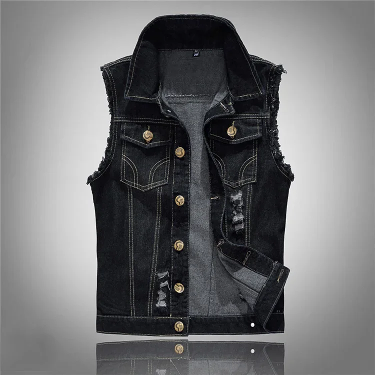 

Men New Vests Sleeveless Slim Fit Single Breasted Cardigan Denim Jackets Pockets Solid Vest Casual Turn Down Collar Coats Spring