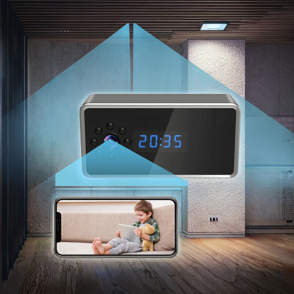 New FHD 1080P Wireless WiFi Control Infrared Night Vision Wide Angle CMOS Sensor Home Security Alarm Clock Motion Detection