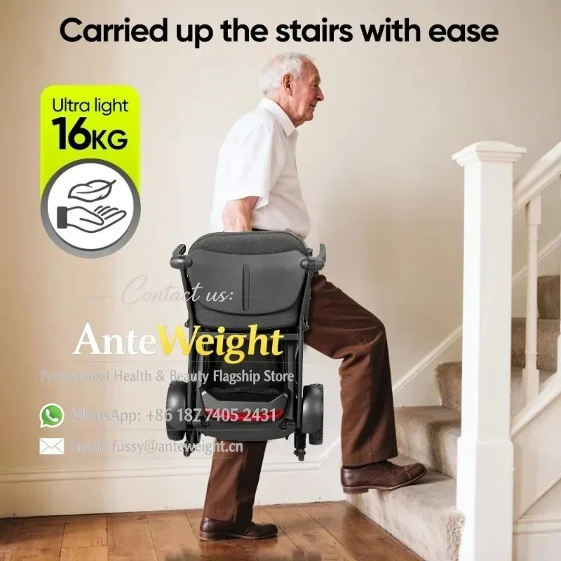16KG Super Light Aluminum Foldable 4-Wheel Mobility Scooter, Portable Travel Electric Scooter for Seniors & Disabled Adults