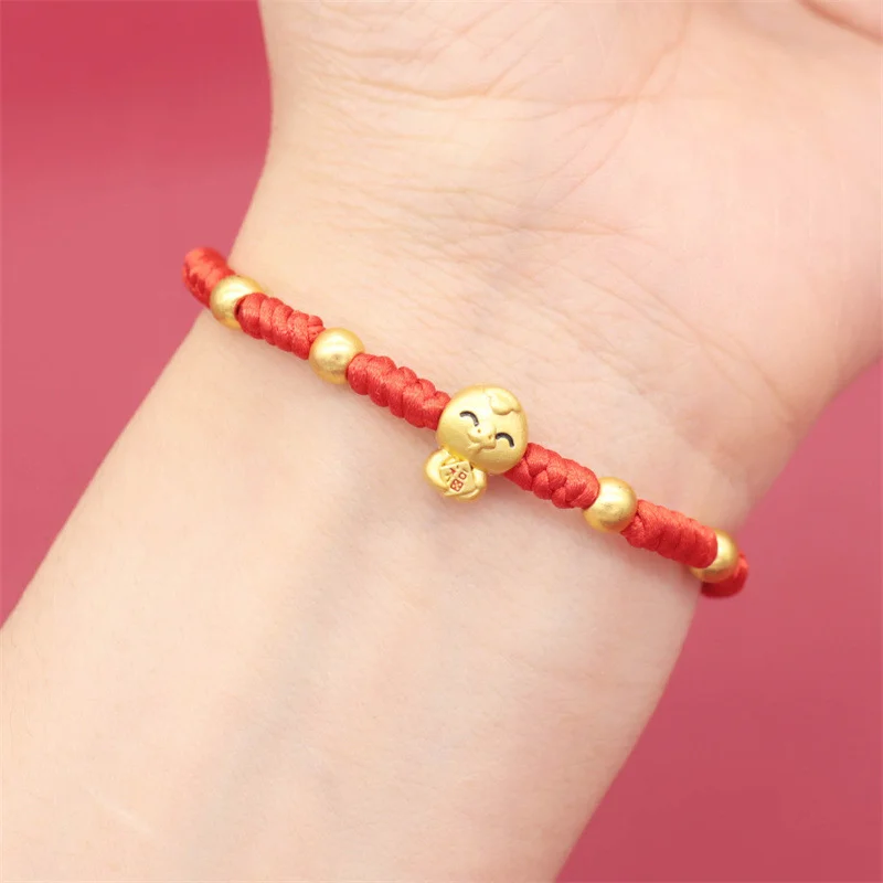 Lucky Gold Color Bead Cute Zodiac Snake Bracelet For Women Men Couple Braided Friendship Bracelet New Year Gift Handmade Jewelry