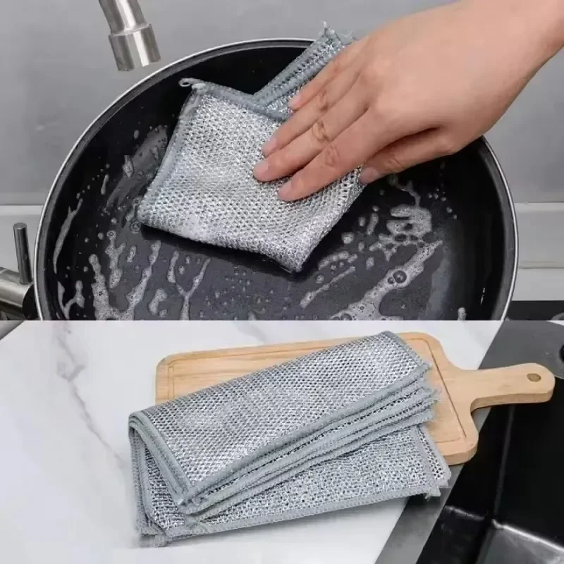 Metal Steel Wire Rags Cloth Kitchen Pot Pan Dishwashing Double-sided Dishcloth Home Mesh Cleaning Cloths Towels Scrubber Rag