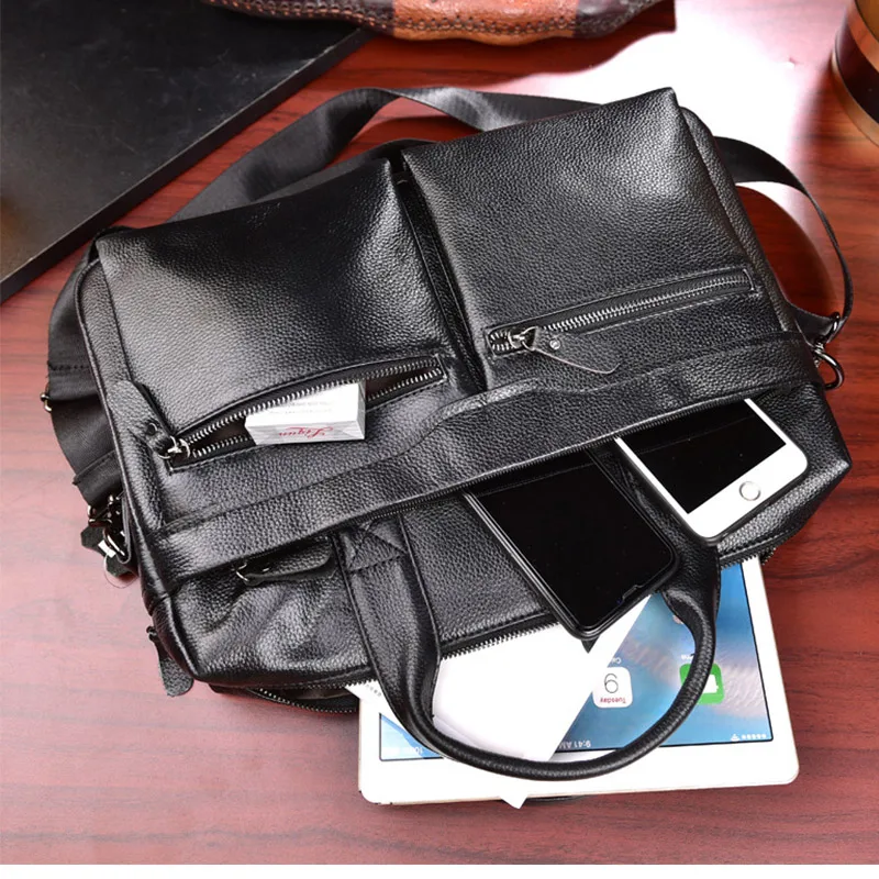 Imagem -04 - dos Homens Bolsas de Couro Genuíno Masculino Negócios Couro Viagem Pastas de Couro dos Homens Mensageiro Bolsas Tote Alta Qualidade