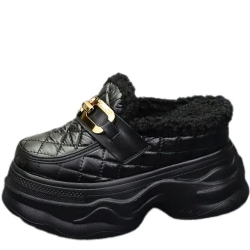 

10 12 см замшевые ботильоны из натуральной кожи с дымоходом, женские мокасины, новинка 2025 года, зимние плюшевые весенние женские тапочки на танкетке на платформе