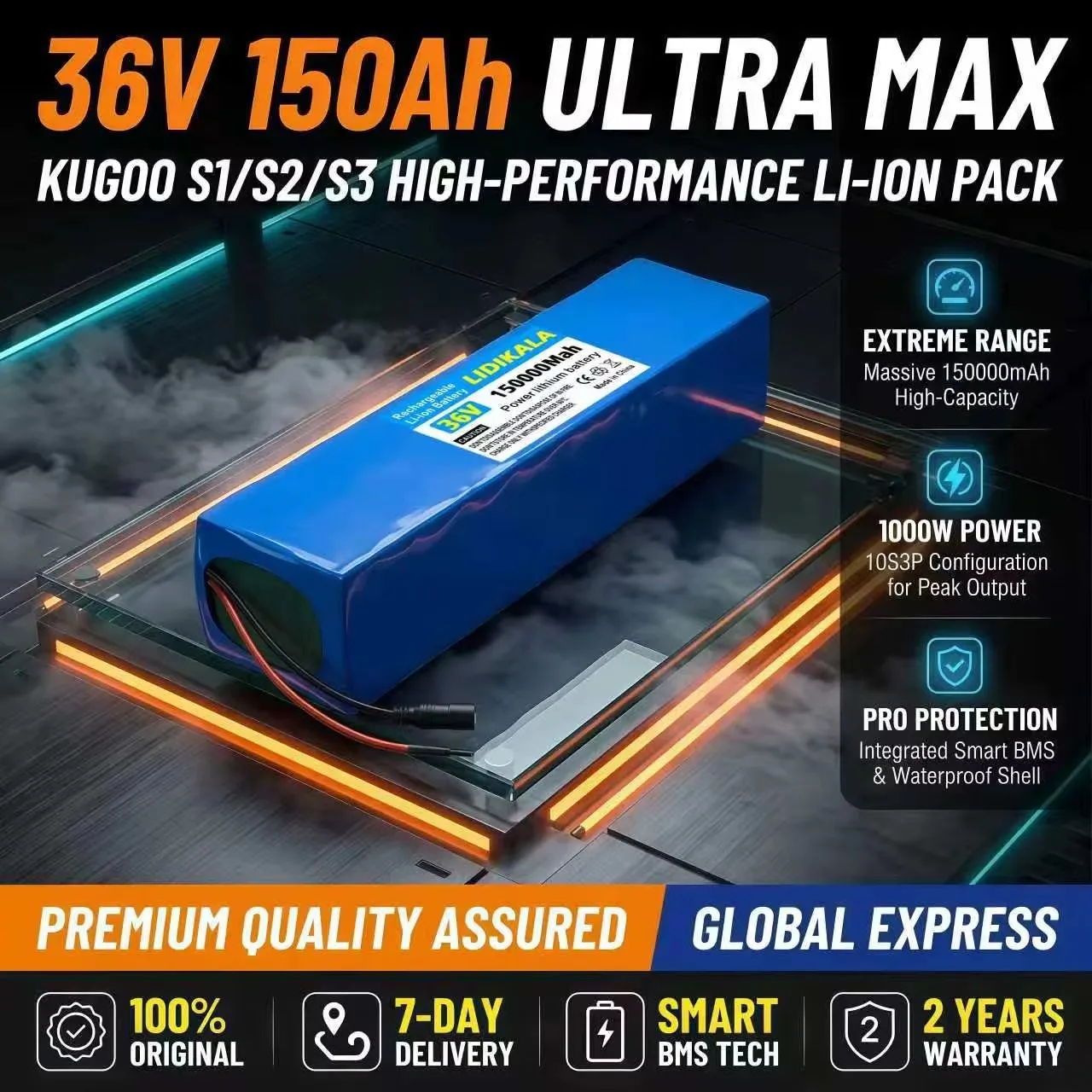 10S3P 36V 150000mAh 18650 Lithium-Ionen-Akku mit großer Kapazität, wiederaufladbar, 1000W, mit integriertem BMS, geeignet für Kugoo S1, S2, S3 Elektroroller und Elektrofahrradakkus