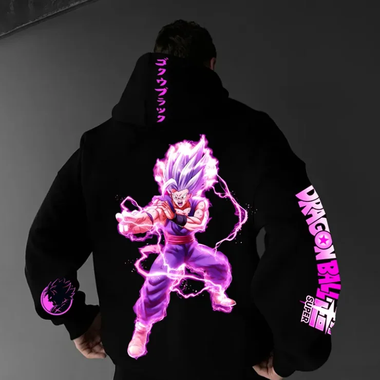 Felpa con cappuccio in pile ampia e comoda con stampa di personaggi ufficiali di Dragon Ball sia per uomo che per donna