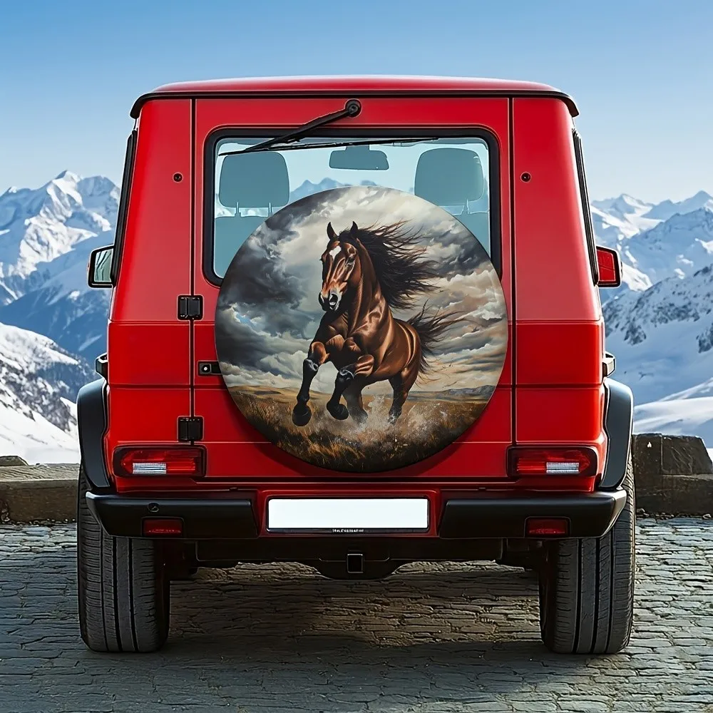 Galloping Horse Spare Tire Cover Wild Storm Off-Road SUV Protector Durable Polyester Cap