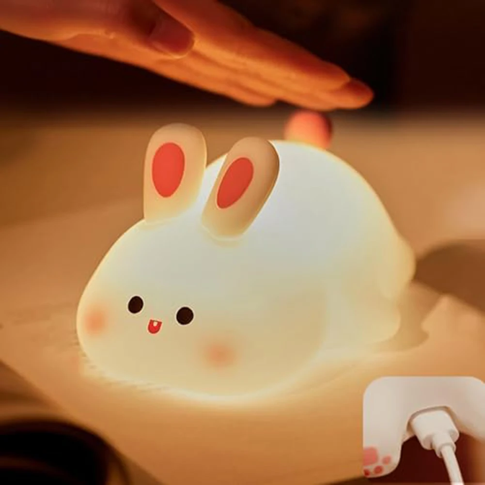 Portable Big Face Rabbit Lamp Bedroom Night Light Decoration Gift USB Rechargeable 143x109x85mm Silicone Rabbit Light/Lamp