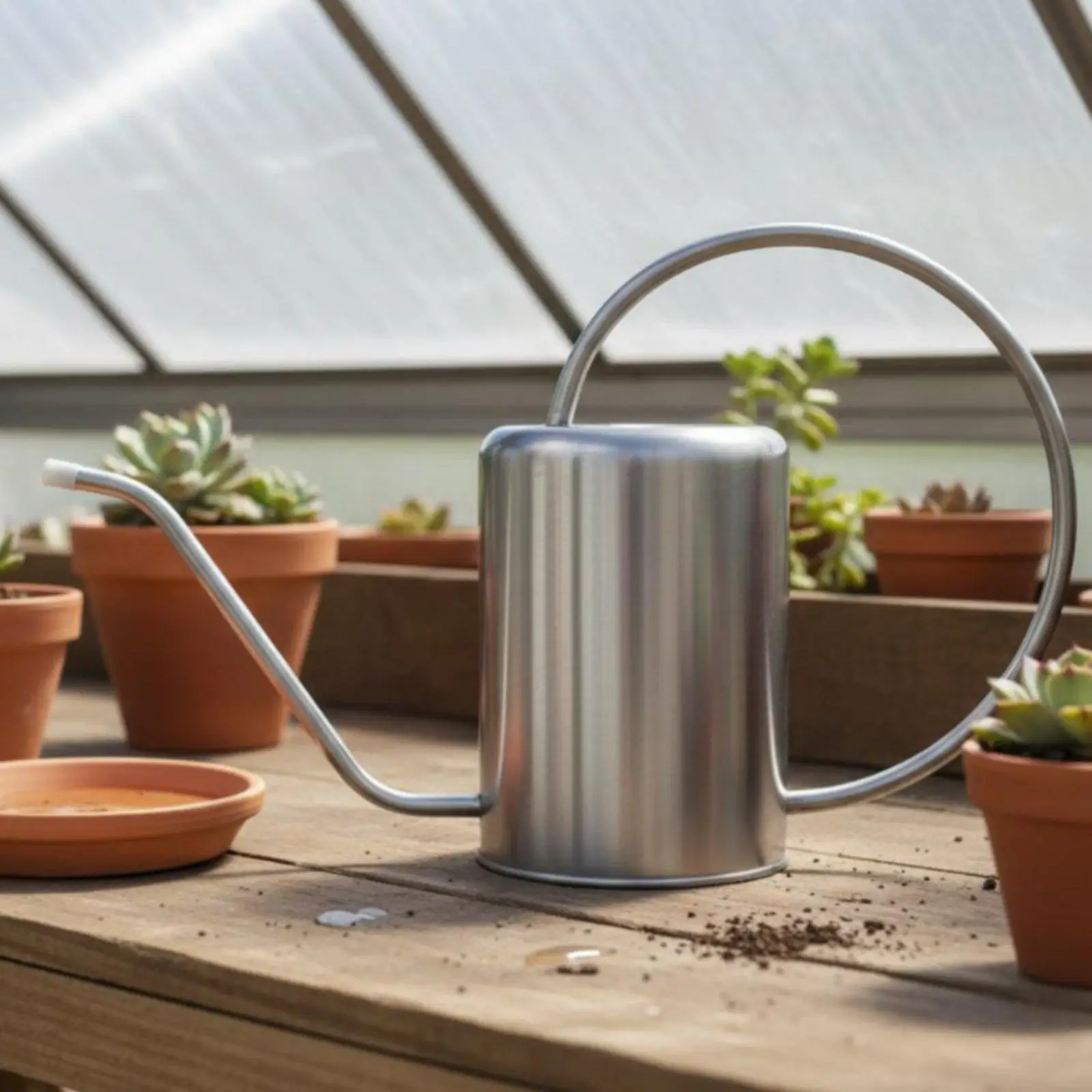 Designer Stainless Steel Watering Can Long Spout Comfortable Grip Plant Waterer for Indoor and Outdoor Plants