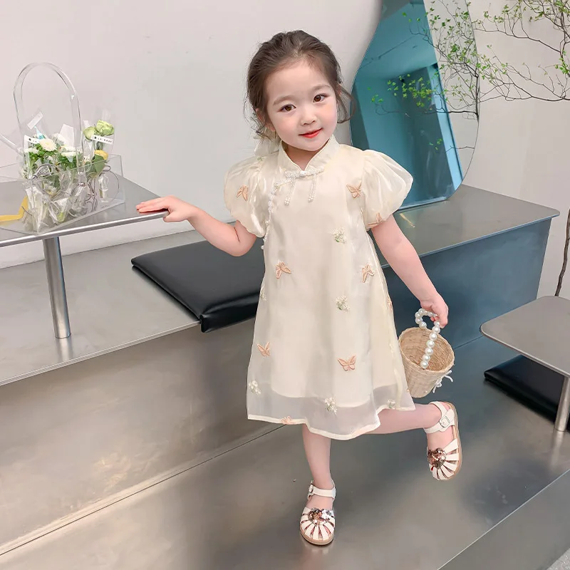 Abito da principessa per bambini estivo Hanfu a maniche corte da bambina Cheongsam New Baby