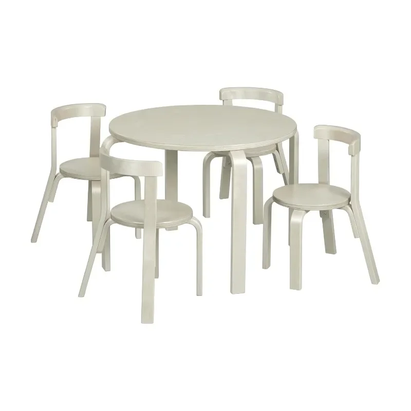 ECR4Kids Bentwood Table and Curved Back Chair Set, Kids Furniture, White Wash, 5-Piece