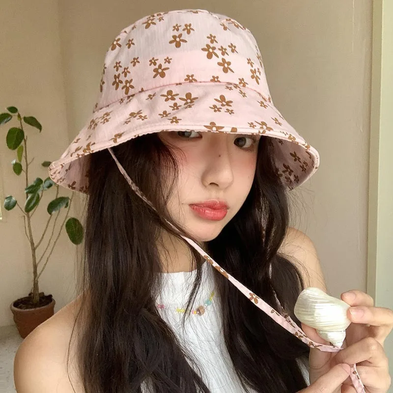 Women's Small Fresh Floral Fisherman Hat Spring Summer Sweet Versatile Face Enhancing Bucket Sunshade Hat