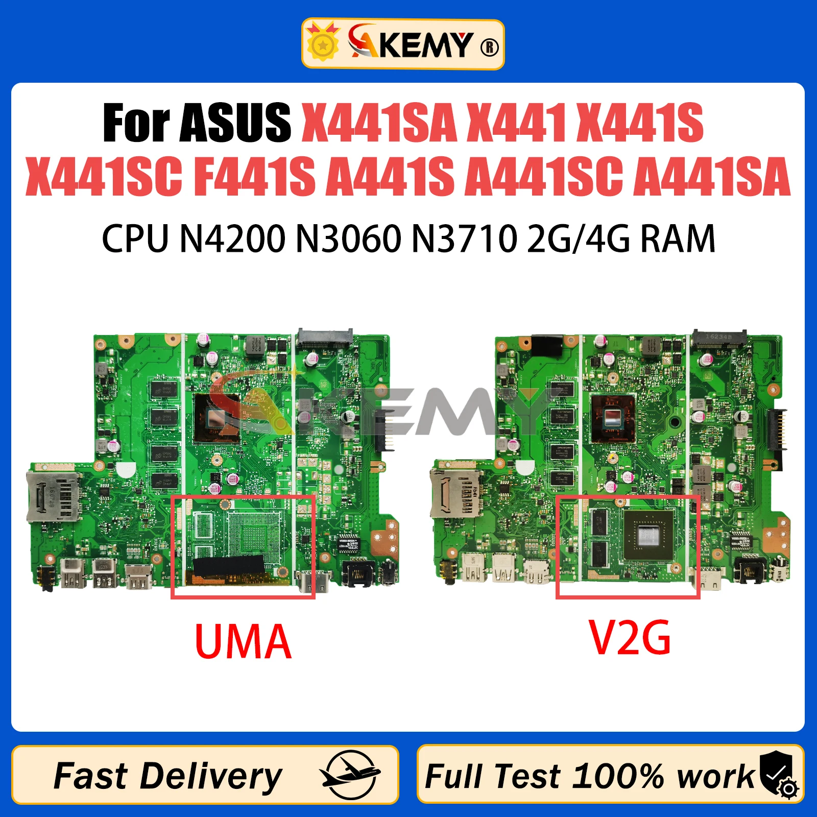 AKEMY X441SA Mainboard For ASUS X441 X441S X441SC F441S A441S A441SC A441SA Laptop Motherboard With N3060 N3710 RAM-2G/4G