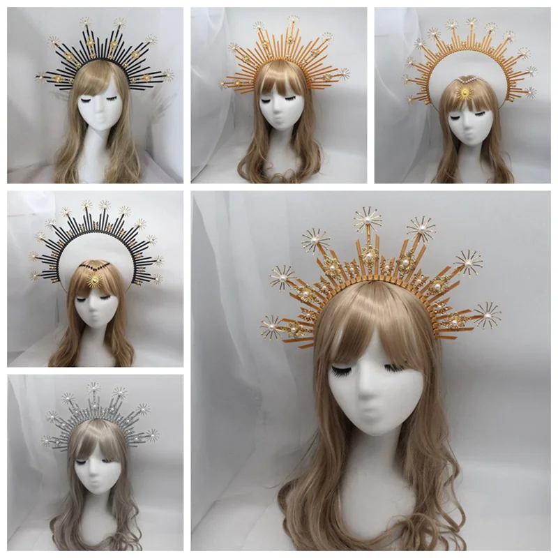 

Gothic Headband Sun Godmother's Crown Tiaras Headpiece Virgin Mary Headwear Diy Baroque Crown Fairy Goddess Hair Accessories